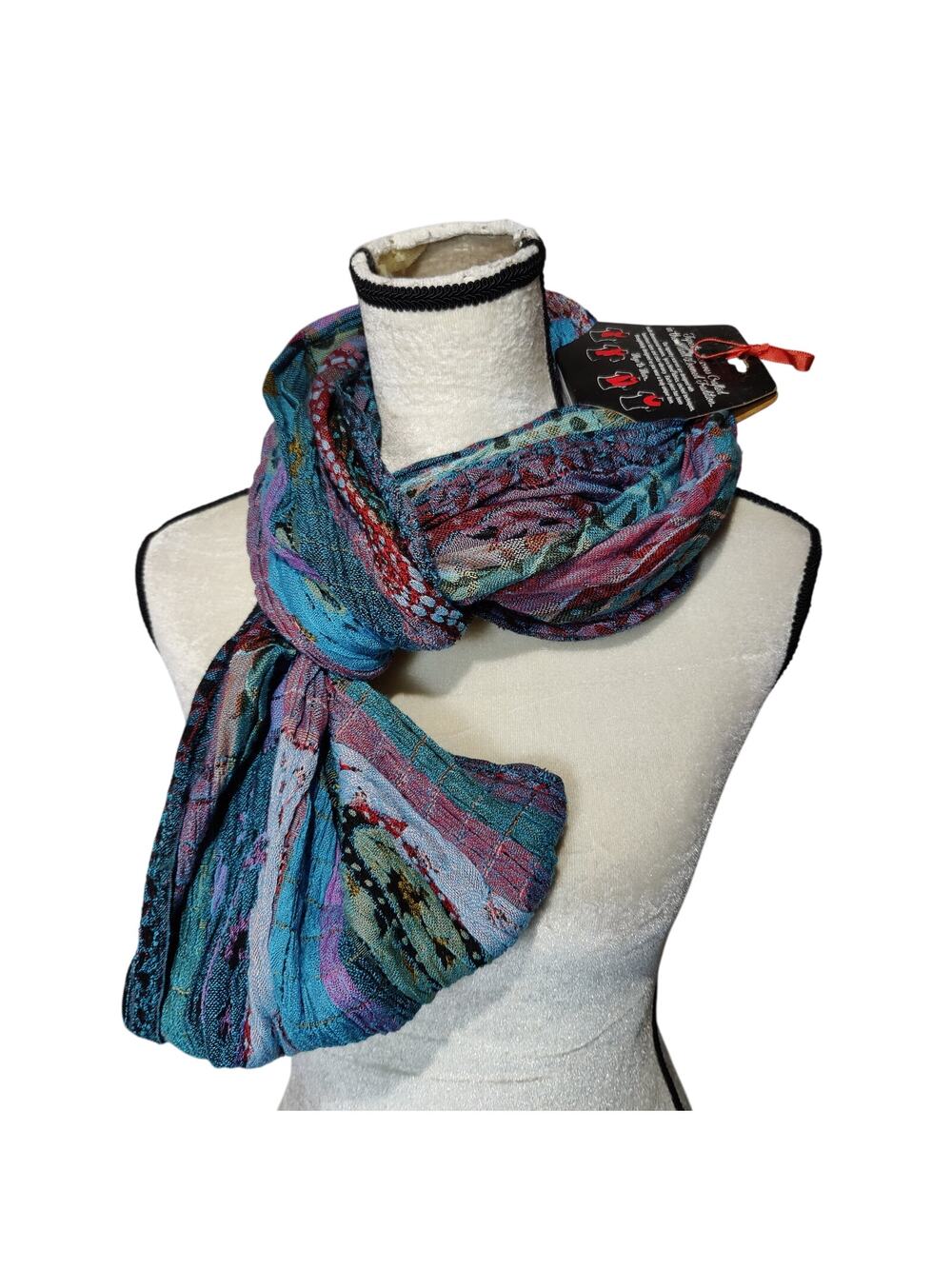 NWT Wrapsody in Hues Multicolored Tapestry Infinity Scarf Purple Blue Patched